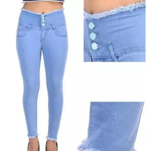 Trendy Womens 4-Button Fringed Denim Jeans for All Sizes - Image 3